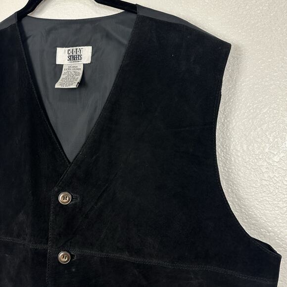 Vintage 90s Y2K City Streets Vest Men XL Black Suede Western Biker Waistcoat - Picture 3 of 8